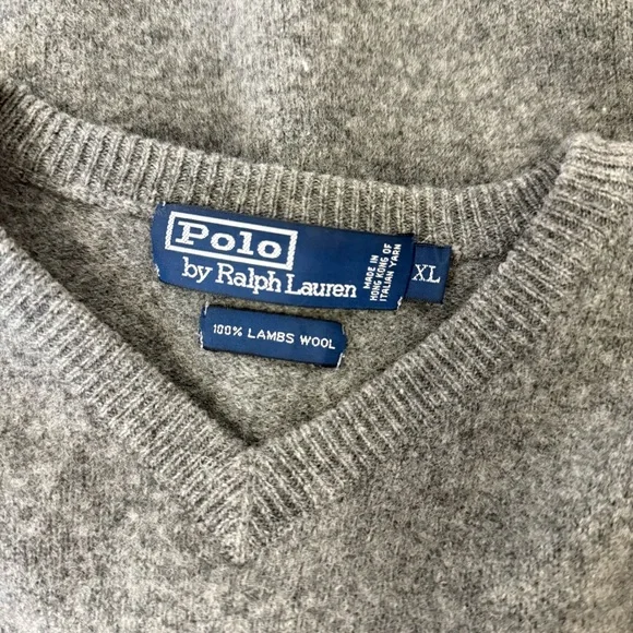 Polo Ralph Lauren Gray Lambswool Sweater XL V-Neck Classic Fit - Picture 9 of 12